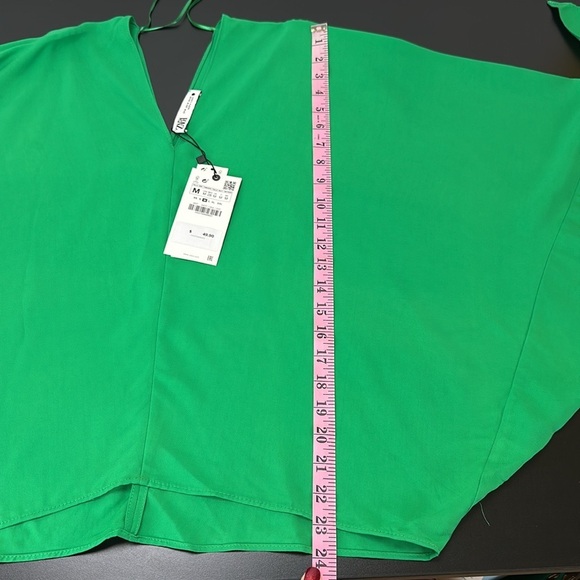 Zara Emerald Green V Neck Tie Sleeves Fluid Blouse Top Medium 4437 054 - Picture 8 of 16